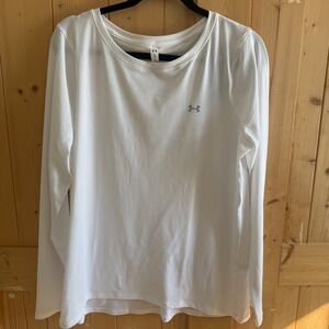 Under Armour Heatgear Womens Long Sleeve Shirt Top White XL Fitted Athletic